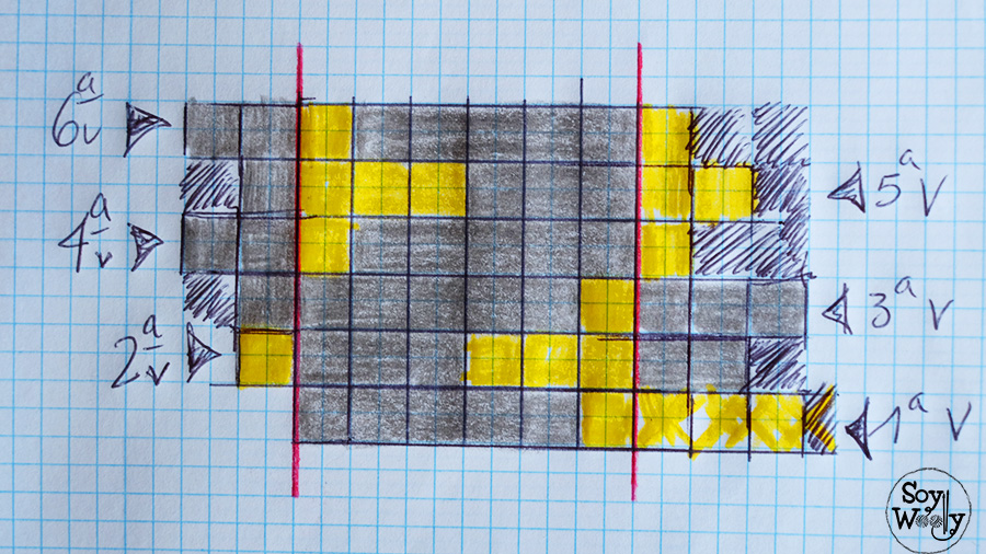 Esquema grafico Jacquard para tejer punto flor de lis dos agujas