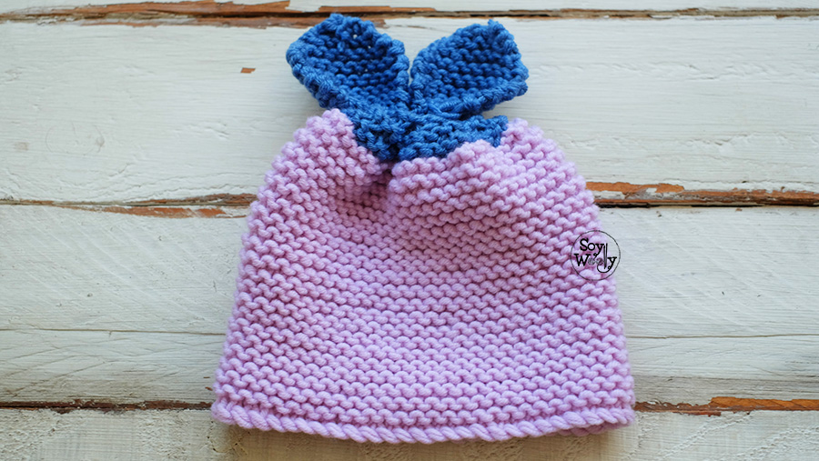 Tejer Gorro Bebe principiantes dos agujas orejas conejo